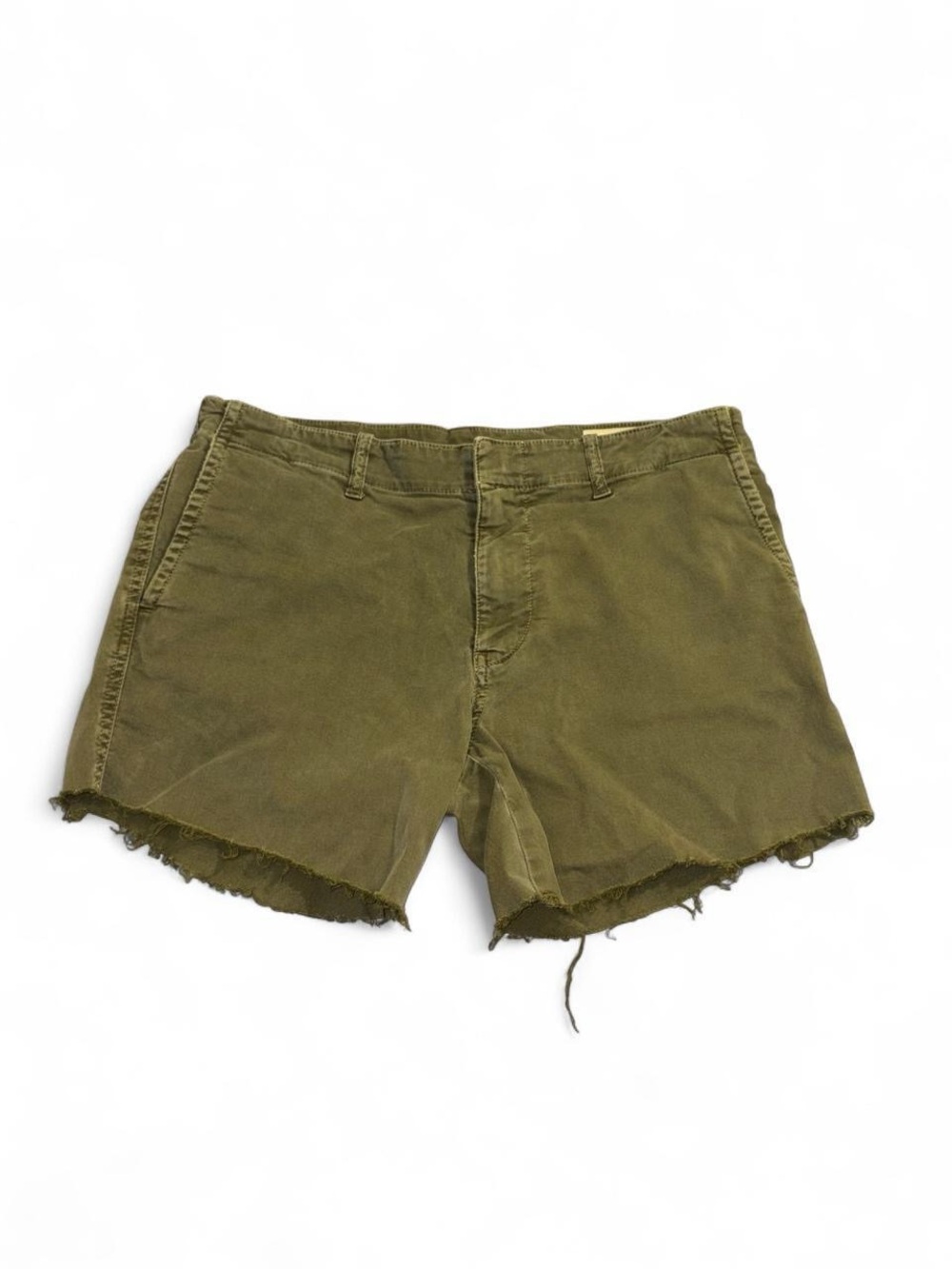 Nili Lotan Vintage Olive Green Frayed-Hem Cotton Shorts